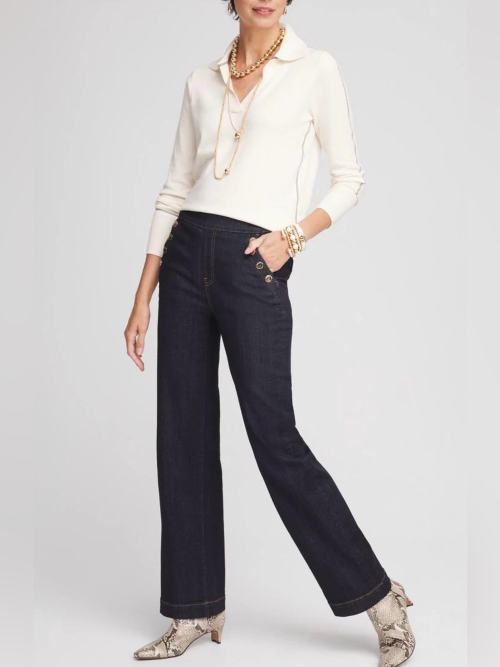 Chicos Dark Indigo Pull On Wide-Leg Women’s Jeans